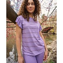 DG2 by Diane Gilman Flounce-Sleeve Top with Crystal Embellishments