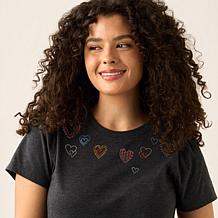 DG2 by Diane Gilman Heart Embellished Short-Sleeve Tee