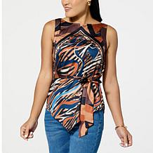 DG2 by Diane Gilman Just Like Silk Print Charmeuse Scarf-Hem Top
