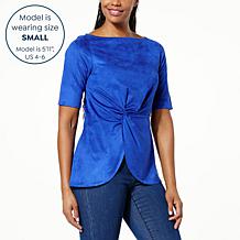 DG2 by Diane Gilman Knot-Front Faux Suede Top