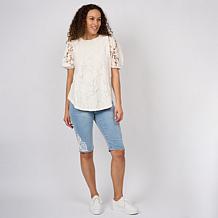 DG2 by Diane Gilman Lace Eyelet Embroidered Puff-Sleeve Top