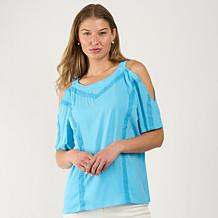 DG2 by Diane Gilman Lace Inset Cold Shoulder Top