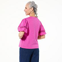 DG2 by Diane Gilman Lace Inset Puff-Sleeve Top