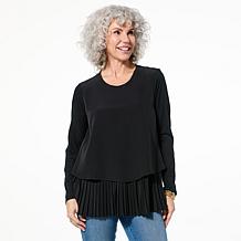 DG2 by Diane Gilman Long-Sleeve Pleated Peplum Easy Top