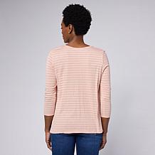 DG2 by Diane Gilman Metallic Striped Jersey V-Neck Easy Top