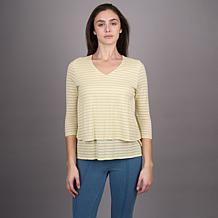 DG2 by Diane Gilman Metallic Striped Jersey V-Neck Easy Top