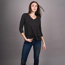 DG2 by Diane Gilman Metallic Striped Jersey V-Neck Easy Top