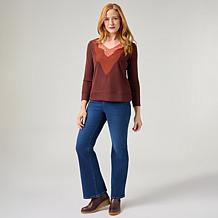 DG2 by Diane Gilman Mixed Media Brushed Sweater Knit V-Neck Top