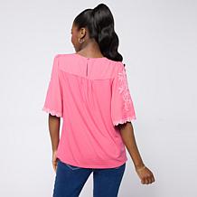 DG2 by Diane Gilman Mixed Media Embroidered Sleeve Top