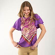 DG2 by Diane Gilman Mixed Media Scarf Printed Flutter Sleeve Top