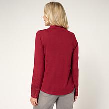 DG2 by Diane Gilman Mock-Neck Embellished Sleeve Knit Top