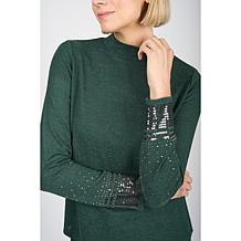 DG2 by Diane Gilman Mock-Neck Embellished Sleeve Knit Top