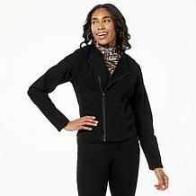 DG2 by Diane Gilman New Classic Stretch Denim Collarless Moto Jacket