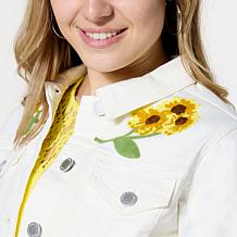 DG2 by Diane Gilman New Classic Stretch Denim Embellished Jean Jacket