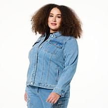 DG2 by Diane Gilman New Classic Stretch Denim Embellished Jean Jacket