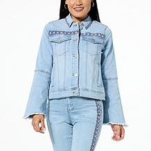 DG2 by Diane Gilman New Classic Stretch Denim Embroidered Jean Jacket