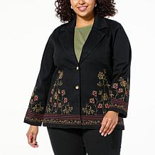 DG2 by Diane Gilman New Classic Stretch Denim Embroidered Blazer