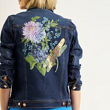 DG2 by Diane Gilman New Classic Stretch Denim Embroidered Jean Jacket