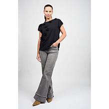 DG2 by Diane Gilman New Classic Stretch Denim Frayed Wide-Leg Jean
