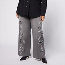 DG2 by Diane Gilman New Classic Stretch Denim Patch Wide-Leg Jean
