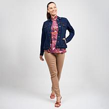 DG2 by Diane Gilman New Classic Stretch Denim Scarf Panel Back Jacket