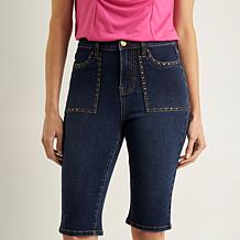 DG2 by Diane Gilman New Classic Stretch Denim Studded Bermuda Short