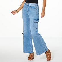 DG2 by Diane Gilman New Classic Stretch Denim Wide-Leg Cargo Jean