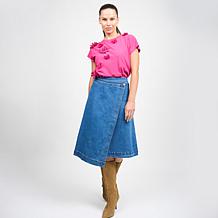 DG2 by Diane Gilman New Classic Stretch Denim Wrap Skirt