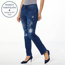 DG2 by Diane Gilman New Classic Stretch Embroidered Straight-Leg Jean