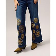 DG2 by Diane Gilman New Classic Stretch Embroidered Wide-Leg Jean
