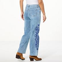 DG2 by Diane Gilman New Classic Stretch Embroidered Wide-Leg Jean