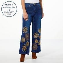 DG2 by Diane Gilman New Classic Stretch Embroidered Wide-Leg Jean