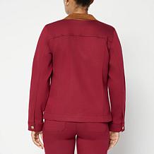 DG2 by Diane Gilman New Classic Stretch Faux Suede-Trimmed Denim Ja...
