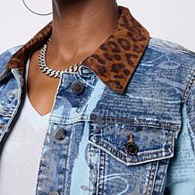 DG2 by Diane Gilman New Classic Stretch Graffiti Print Denim Jacket