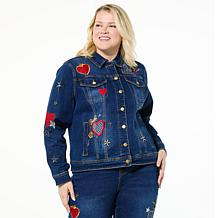 DG2 by Diane Gilman New Classic Stretch Legacy Heart Denim Jacket