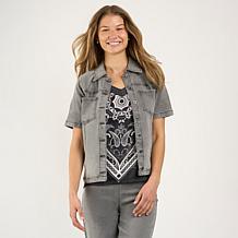DG2 by Diane Gilman New Classic Stretch Short-Sleeve Denim Jacket