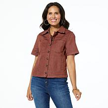DG2 by Diane Gilman New Classic Stretch Short-Sleeve Denim Jacket