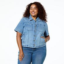 DG2 by Diane Gilman New Classic Stretch Short-Sleeve Denim Jacket
