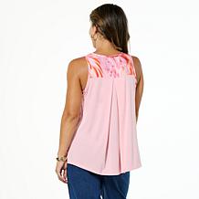 DG2 by Diane Gilman Pleated Mixed Media Hi-low Tank