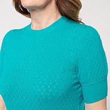 DG2 by Diane Gilman Pointelle SoftEase Knit Puff-Sleeve Sweater