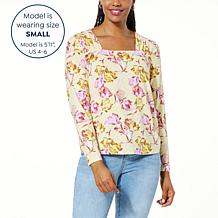 DG2 by Diane Gilman Printed Everyday Jersey Knit Square-Neck Top