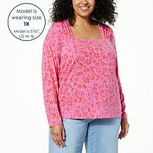 DG2 by Diane Gilman Printed Everyday Jersey Knit Square-Neck Top