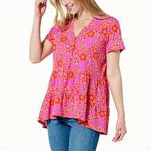 DG2 by Diane Gilman Printed Knit Short-Sleeves Tiered Top