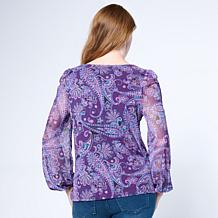 DG2 by Diane Gilman Printed Mesh Knit Lantern-Sleeve Top