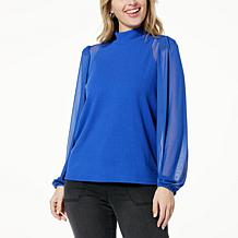 DG2 by Diane Gilman Ribbed Knit Mesh Lantern Sleeve Top