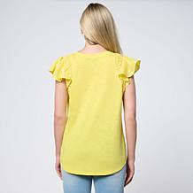 DG2 by
Diane Gilman Ruched Eyelet Flutter-Sleeve Mixed Media Tee