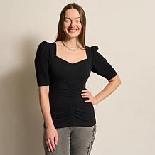 DG2 by Diane Gilman Ruched Puff-Sleeve Top