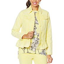 DG2 by Diane Gilman Ruffled-Hem Classic Stretch Denim Jacket