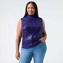 DG2 by Diane Gilman Softease Sequin Sweater Turtleneck Tank