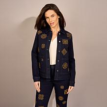 DG2 by Diane Gilman Stretch Medallion Embroidered Utility Jacket